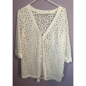 Perseption Concept Women's White Sheer Coverup Button Up Top Size Medium New‎